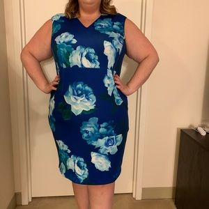 Blue Floral Scuba Dress